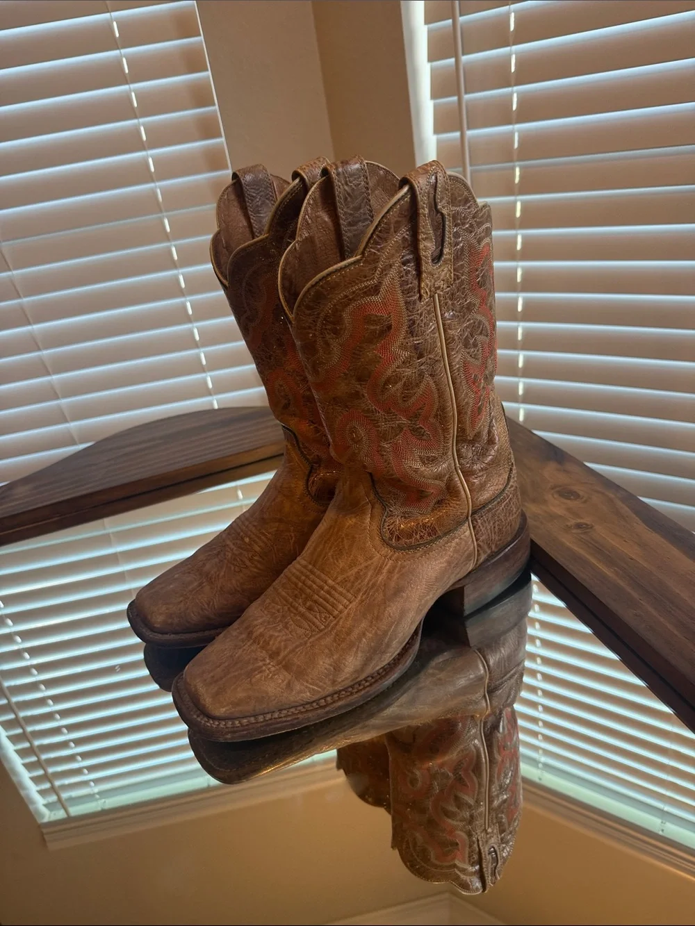 Ariat Brown Leather Western Boots with Orange Accents